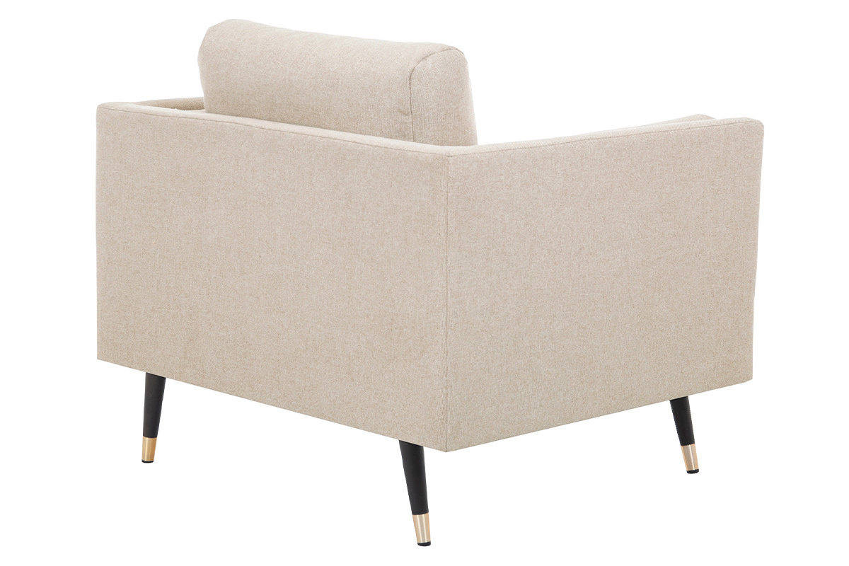 Design-Sessel aus naturbeigem Stoff, schwarzem Holz und vergoldetem Metall STING