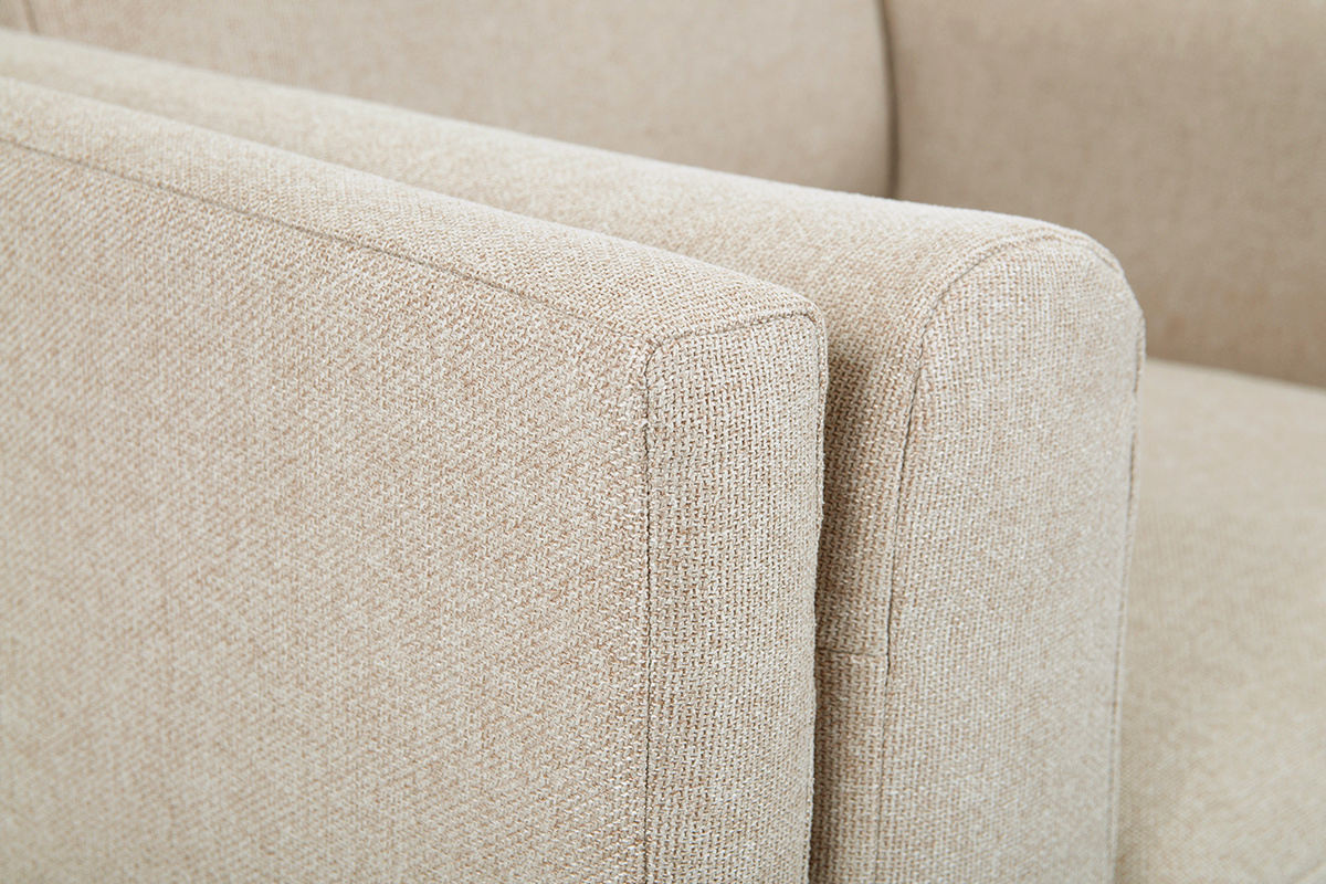Design-Sessel aus naturbeigem Stoff, schwarzem Holz und vergoldetem Metall STING