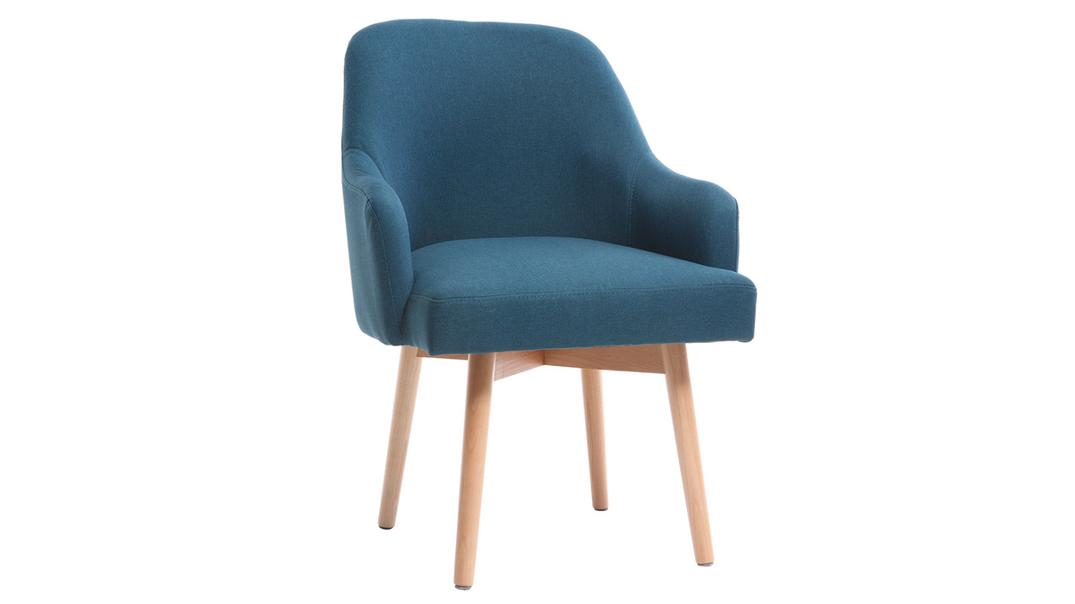 Design-Sessel Blau helle Holzbeine MONA