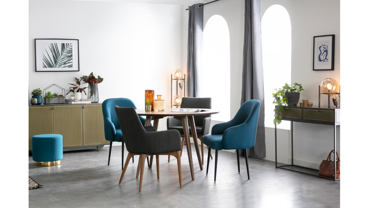 Design-Sessel blaugrner Stoff und Metallbeine Schwarz AMON