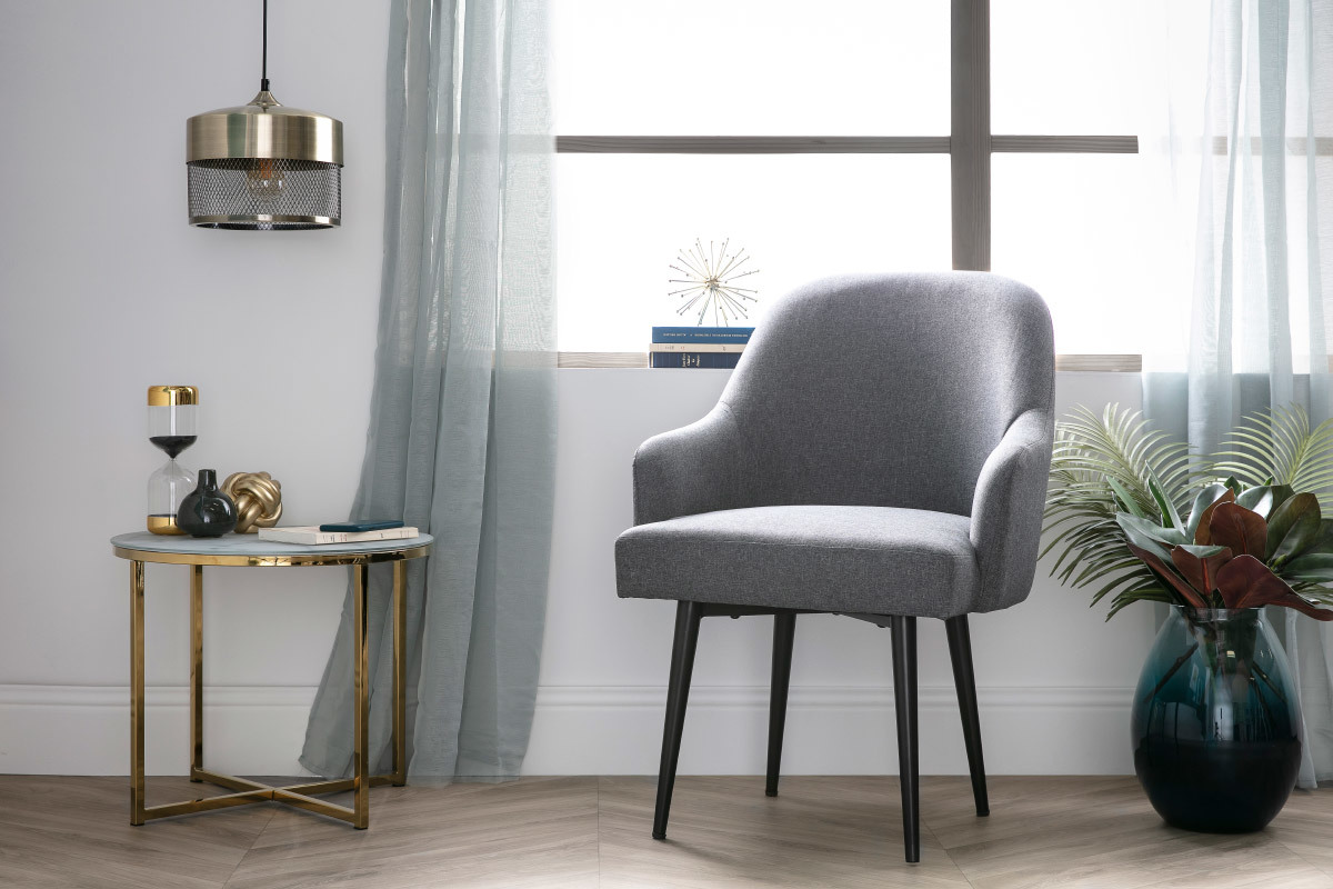 Design-Sessel dunkelgrauer Stoff und Metallbeine Schwarz AMON