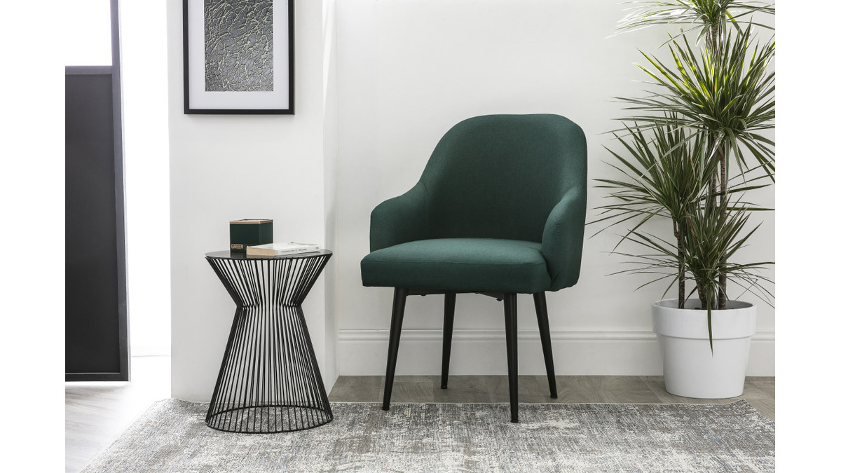 Design-Sessel dunkelgrner Stoff und Metallbeine Schwarz AMON