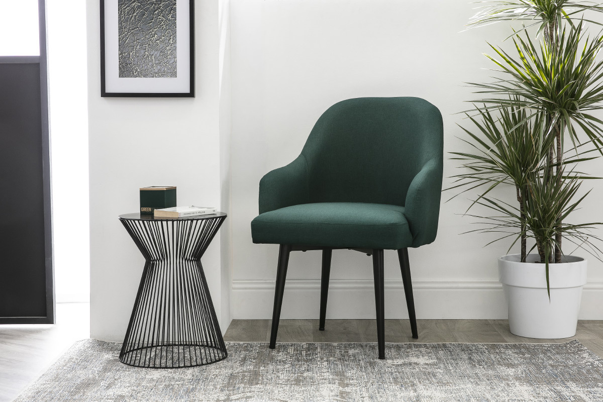 Design-Sessel dunkelgrner Stoff und Metallbeine Schwarz AMON