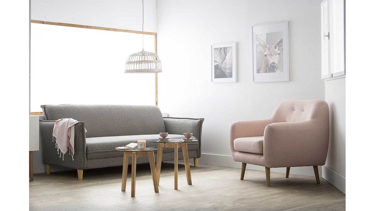 Design-Sessel helles Holz und dunkelblauer Stoff OLAF
