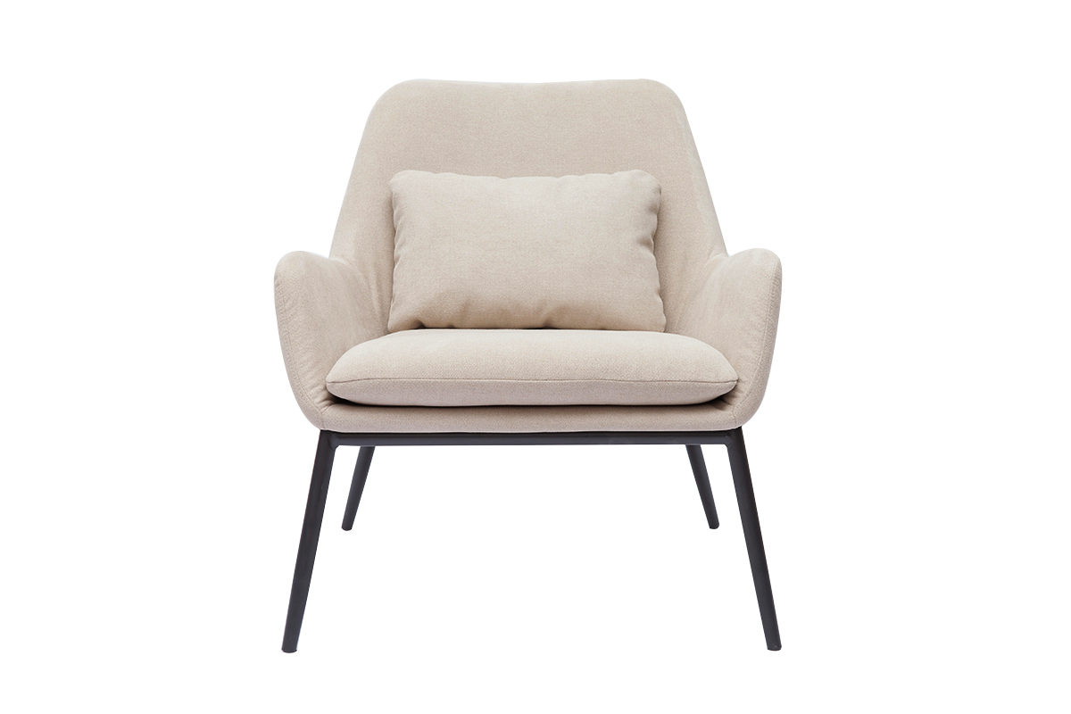 Design-Sessel im beigen Samtdesign mit schwarzem Metall MAXINE