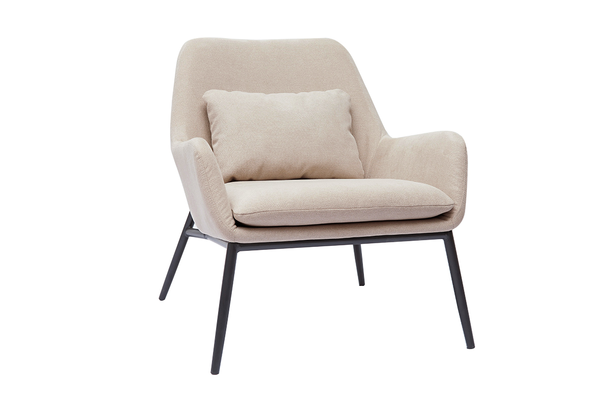 Design-Sessel im beigen Samtdesign mit schwarzem Metall MAXINE