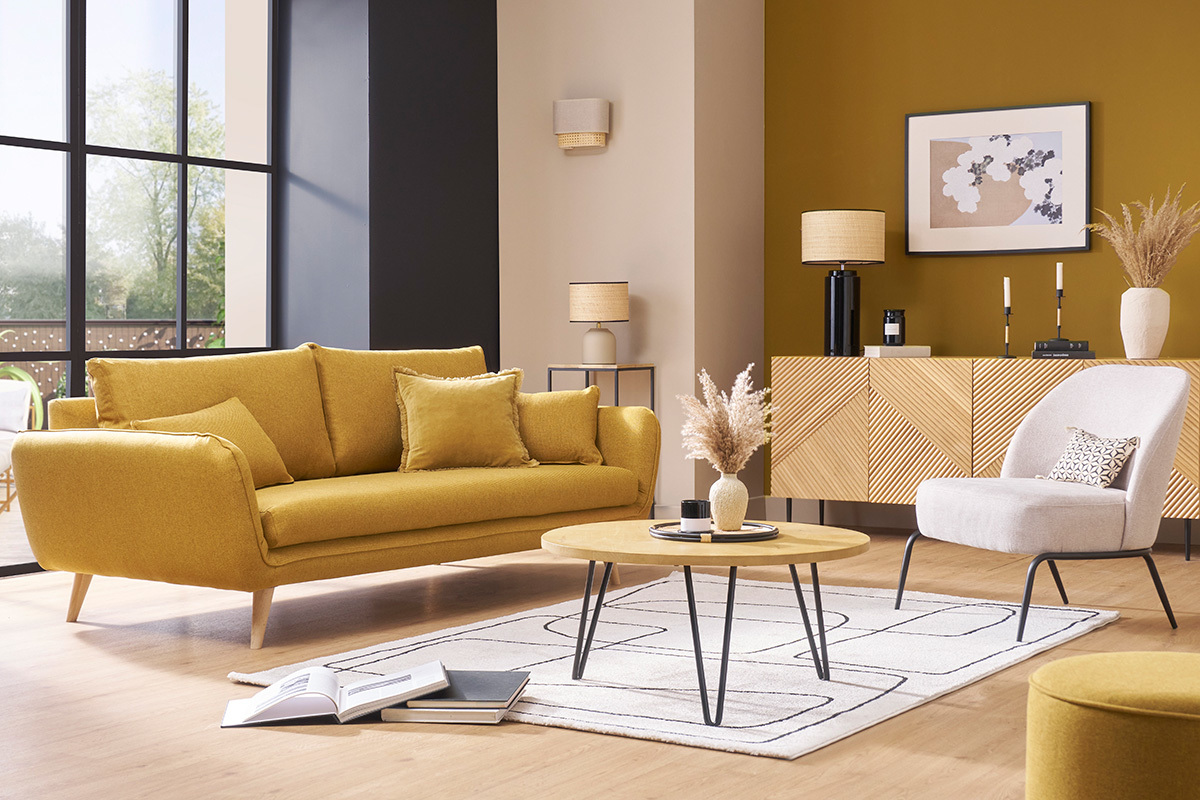 Design-Sessel im beigen Samtdesign mit schwarzem Metallfu BREGO