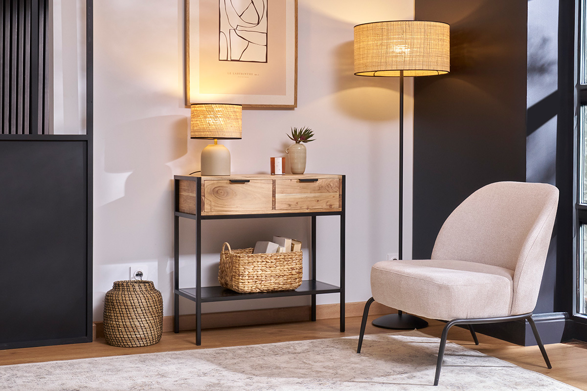 Design-Sessel im beigen Samtdesign mit schwarzem Metallfu BREGO