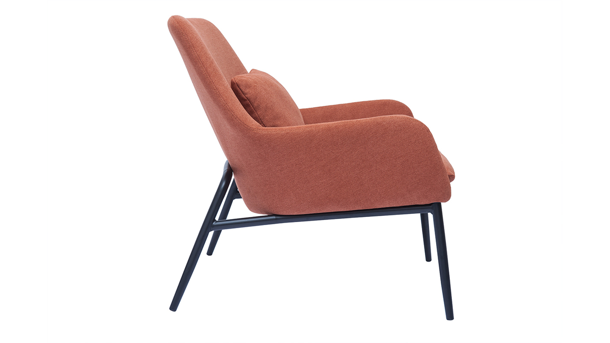 Design-Sessel im terracottafarbenem Samtdesign mit schwarzem Metall MAXINE