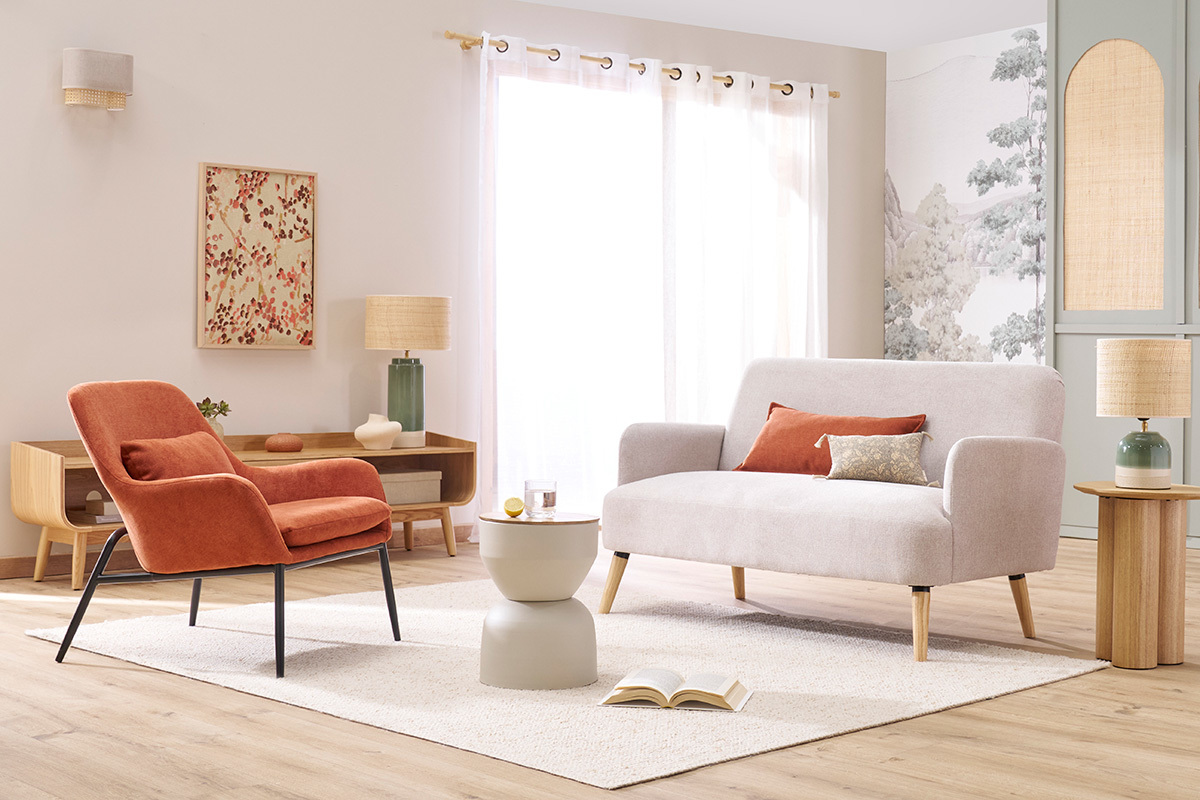 Design-Sessel im terracottafarbenem Samtdesign mit schwarzem Metall MAXINE