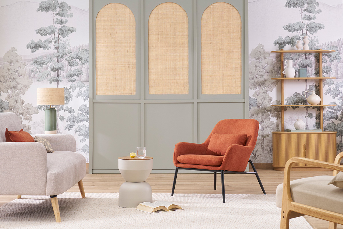 Design-Sessel im terracottafarbenem Samtdesign mit schwarzem Metall MAXINE
