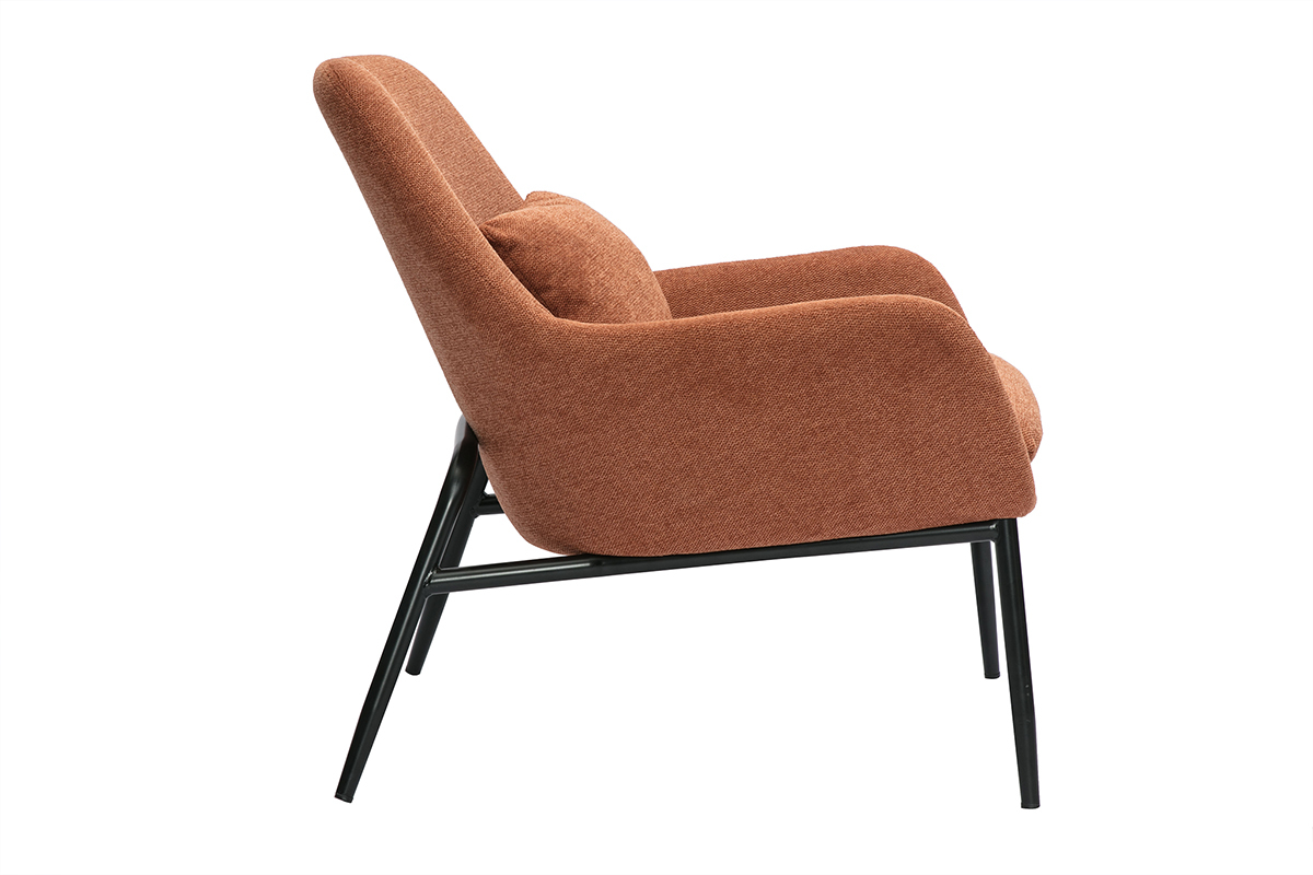 Design-Sessel im terracottafarbenem Samtdesign mit schwarzem Metall MAXINE