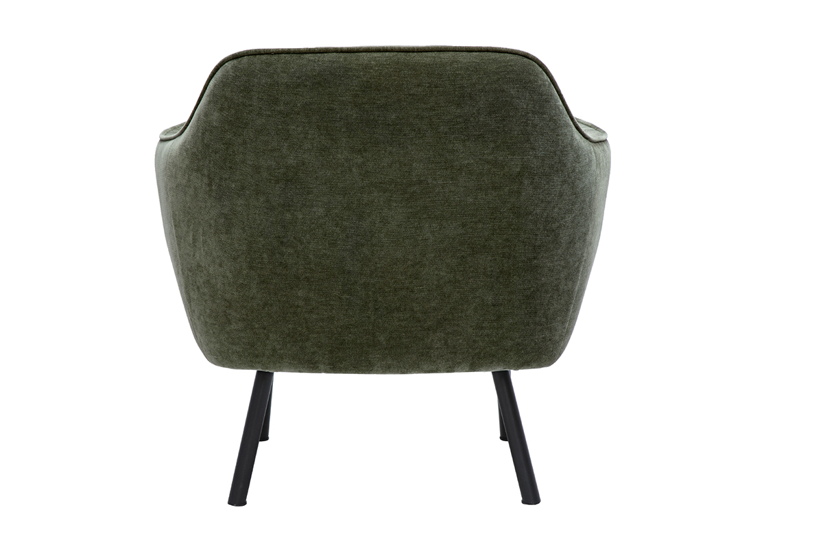 Design-Sessel in Khaki-grnem Samteffekt-Stoff und schwarzem Metall LAURENS