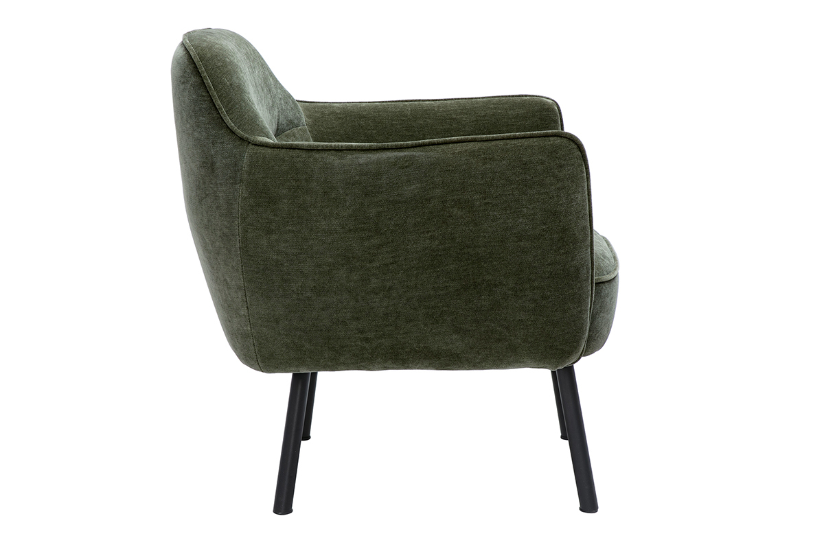 Design-Sessel in Khaki-grnem Samteffekt-Stoff und schwarzem Metall LAURENS