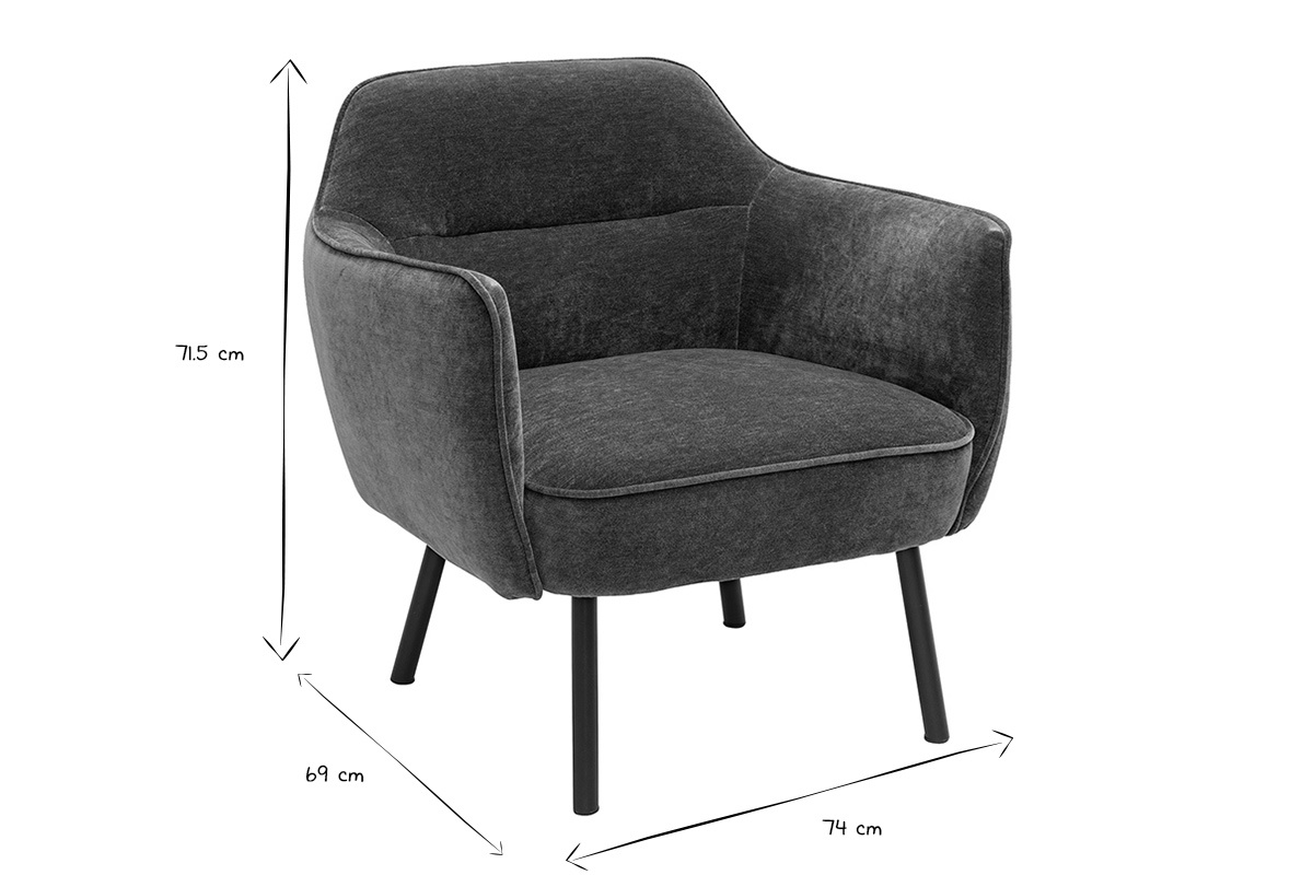 Design-Sessel in Khaki-grnem Samteffekt-Stoff und schwarzem Metall LAURENS
