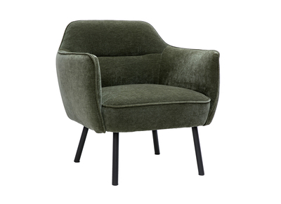 Design-Sessel in Khaki-grünem Samteffekt-Stoff und schwarzem Metall LAURENS