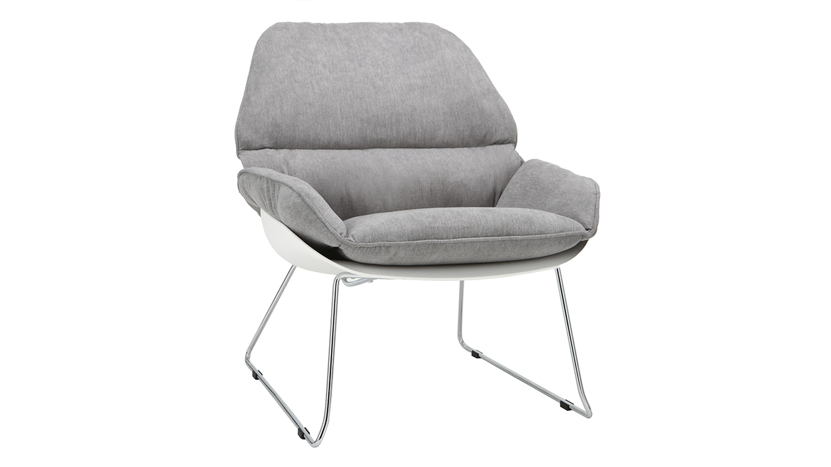 Design-Sessel KOKON aus weier Schale und grauem Stoff