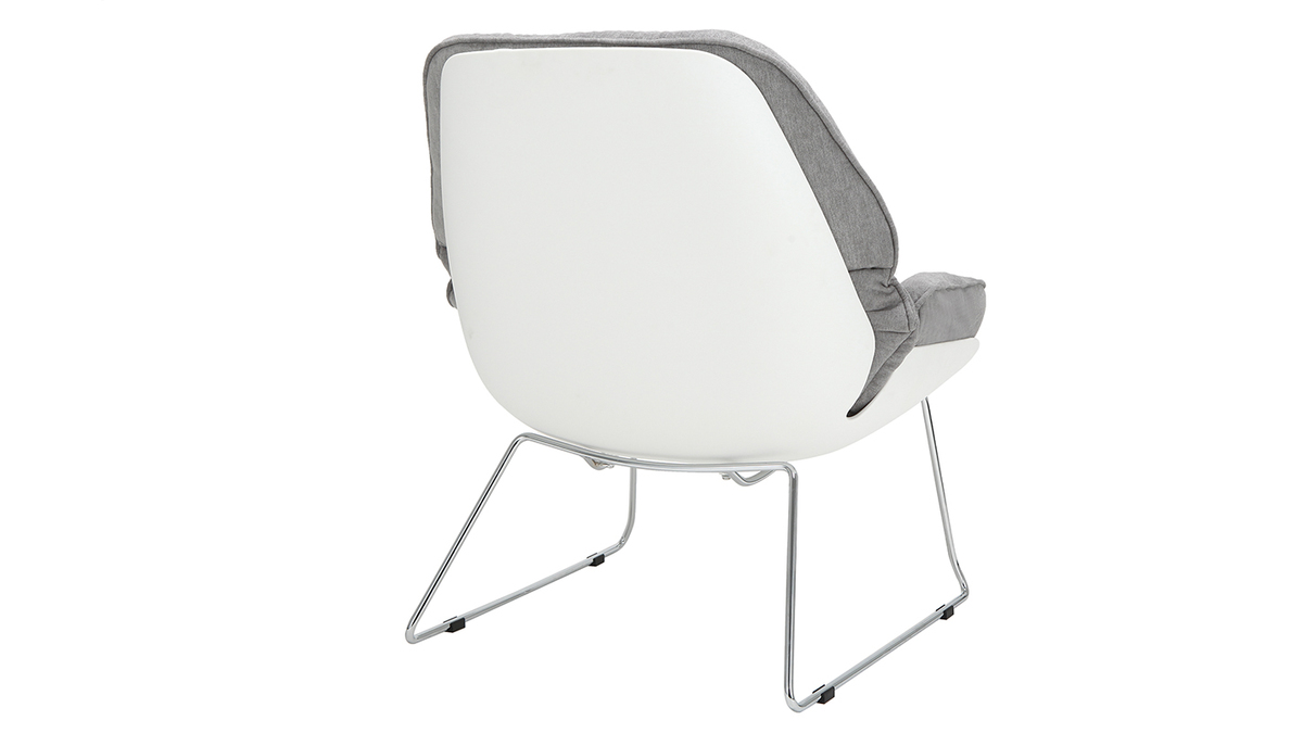 Design-Sessel KOKON aus weier Schale und grauem Stoff