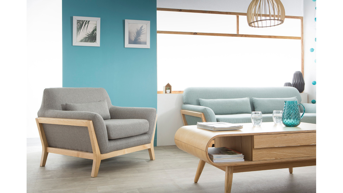Design-Sessel Lagunenblau und Fe aus Holz YOKO