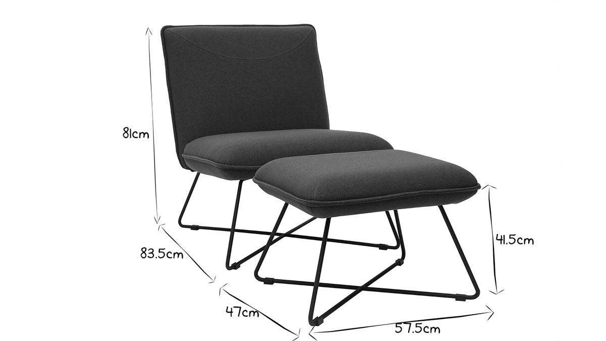 Design-Sessel mit Fuablage Stoff in Dunkelgrau PHILO