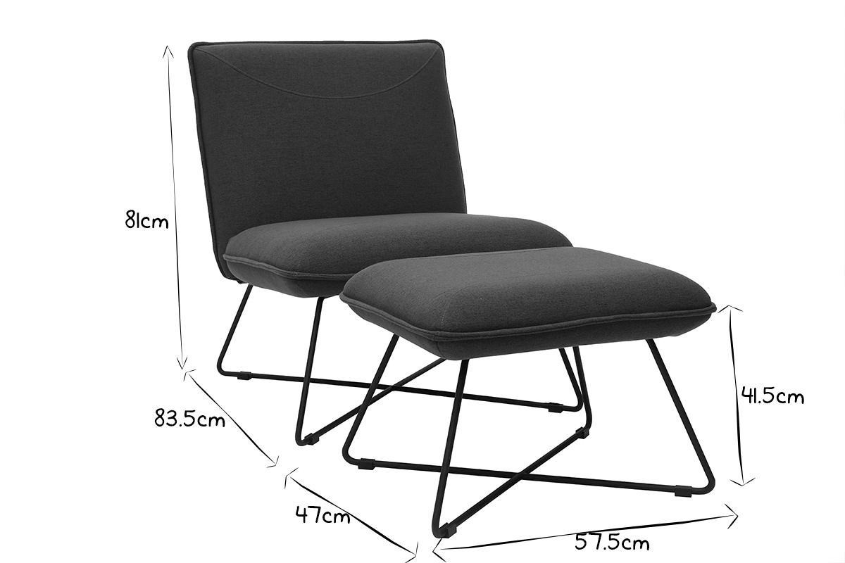 Design-Sessel mit Fuablage Stoff in Dunkelgrau PHILO