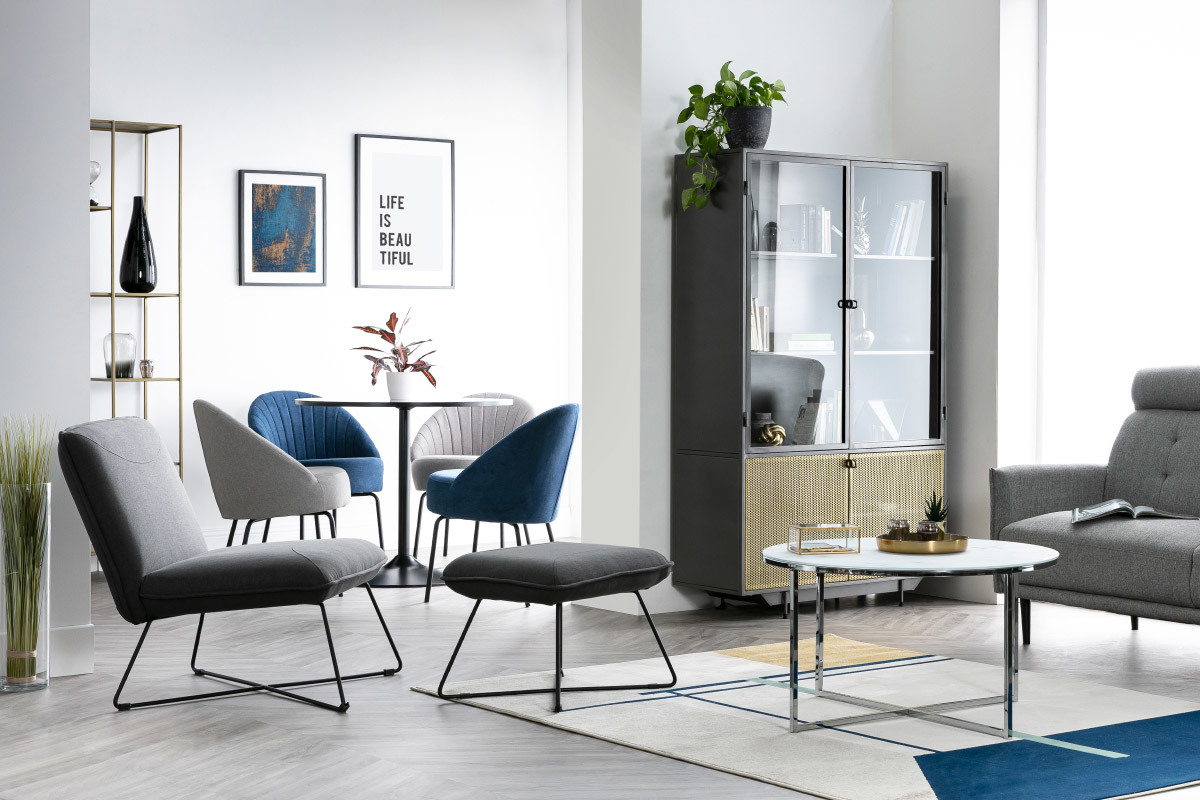 Design-Sessel mit Fuablage Stoff in Dunkelgrau PHILO