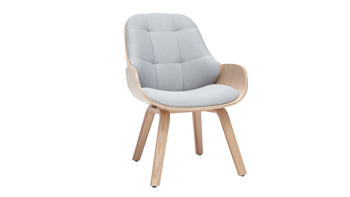 Design-Sessel mit hellgrauem Stoff und Holzfußstütze VIVI