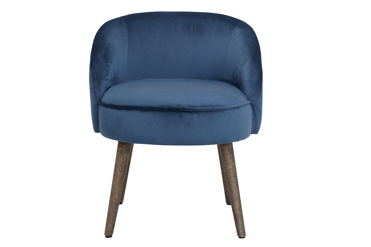 Design-Sessel Samt Blau Holzbeine UTA