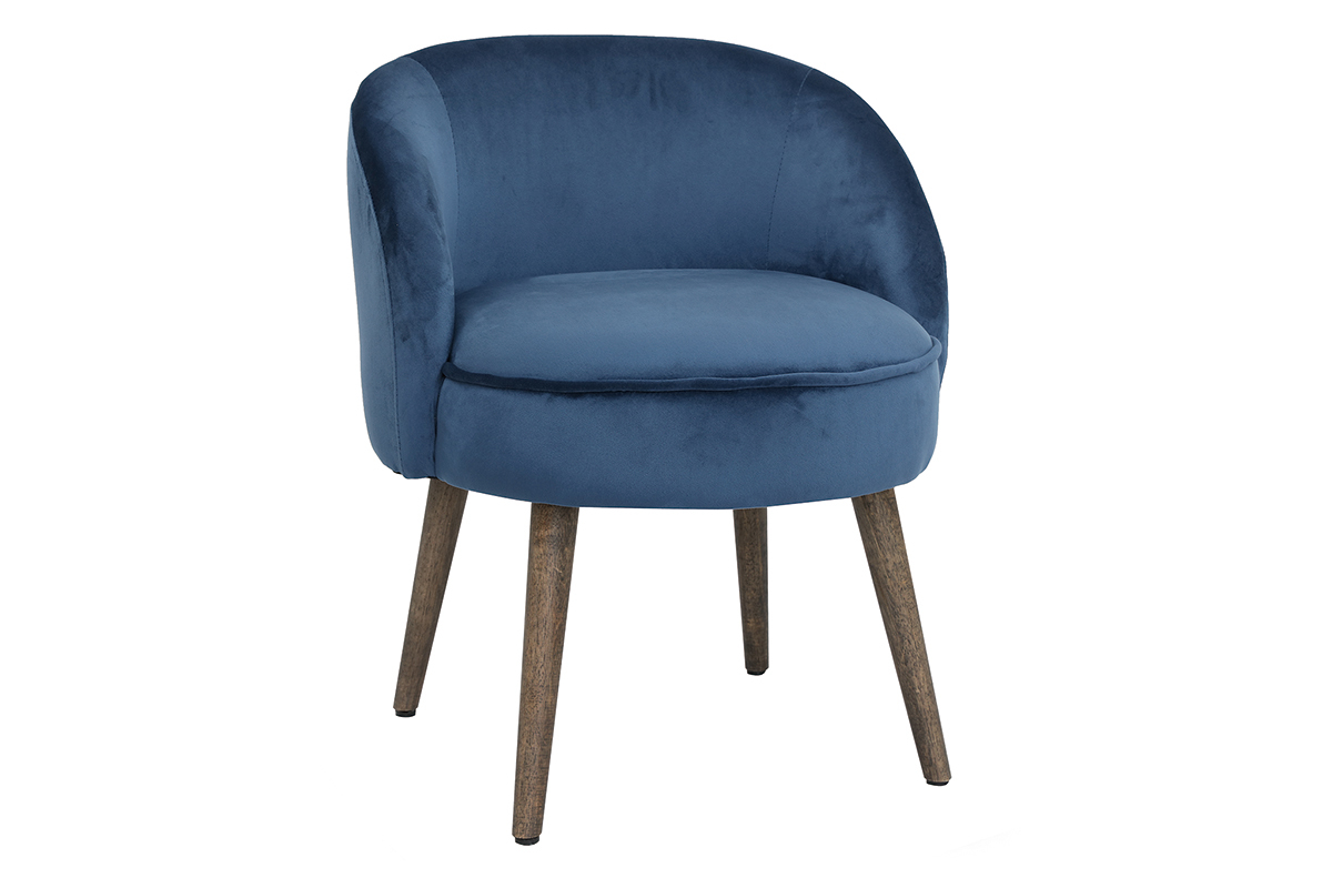 Design-Sessel Samt Blau Holzbeine UTA