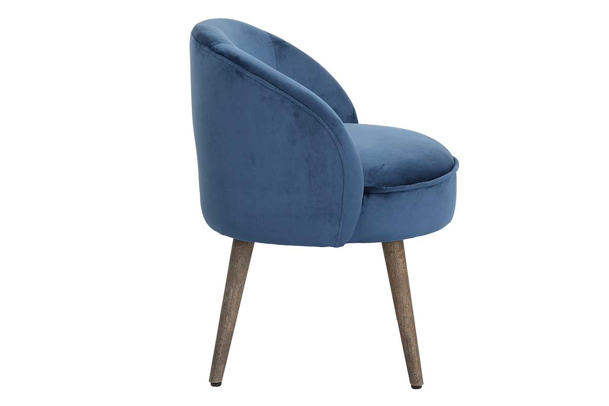 Design-Sessel Samt Blau Holzbeine UTA