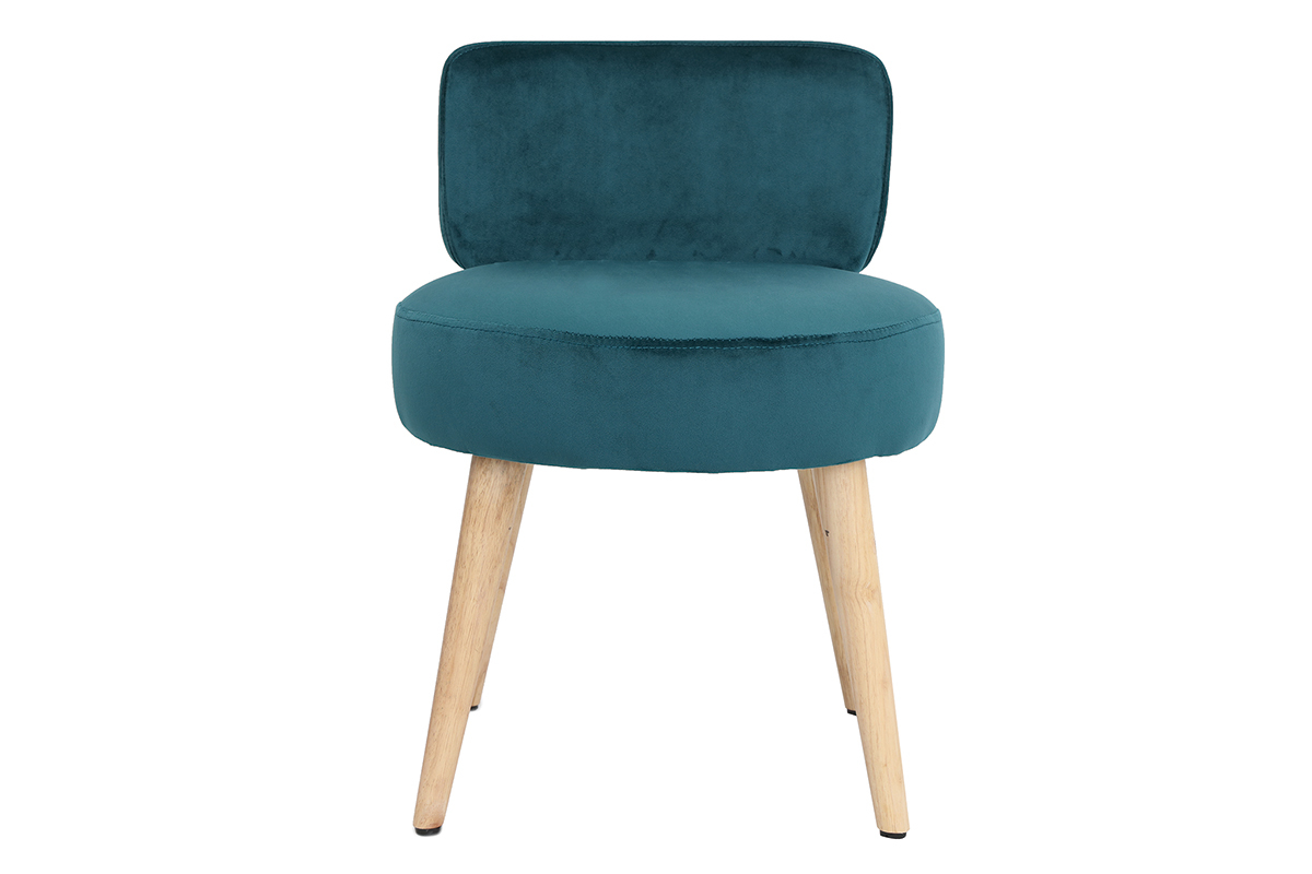 Design-Sessel Samt Blaugrn und Holz CELESTE