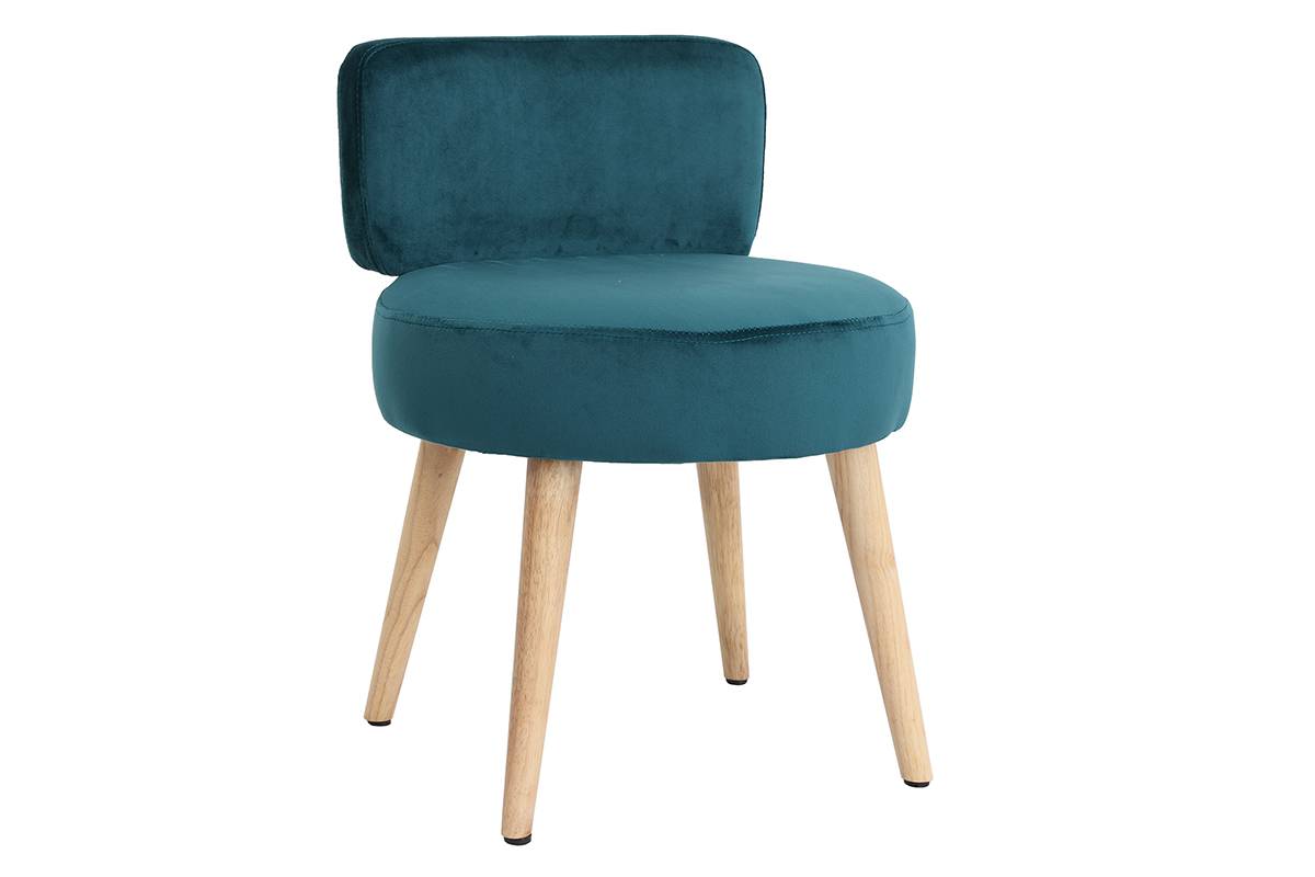 Design-Sessel Samt Blaugrn und Holz CELESTE
