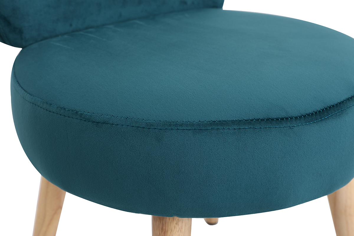 Design-Sessel Samt Blaugrn und Holz CELESTE