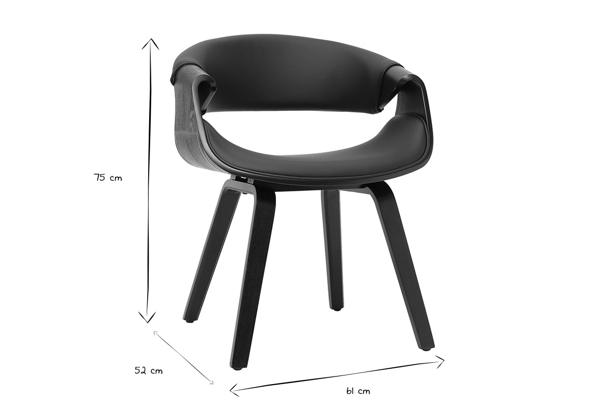 Abmessungen des Design-Sessels ARAMIS in Schwarz in Schwarz-Wei�, H�he 75 cm, Breite 61 cm, Tiefe 52 cm.