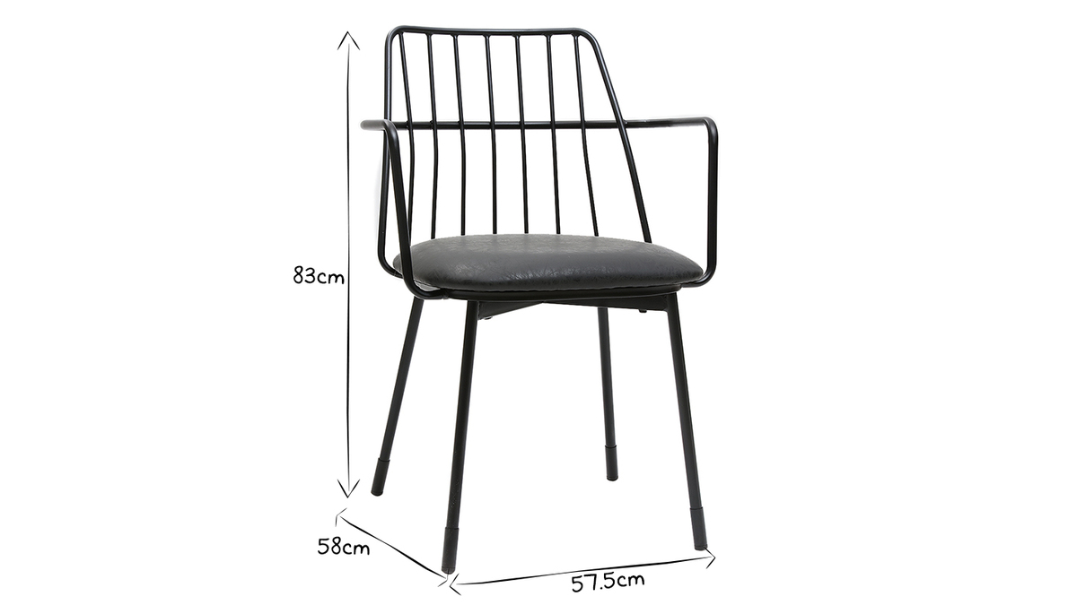 Design-Sessel schwarzes Metall mit Kissen (2er-Set) GRID