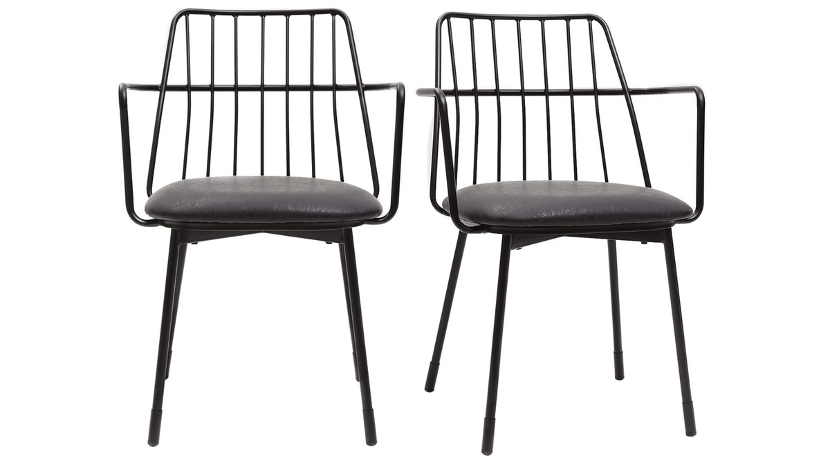Design-Sessel schwarzes Metall mit Kissen (2er-Set) GRID