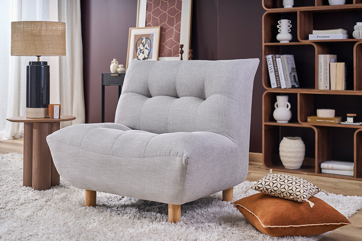Design-Sessel skandinavisch Grau und Eiche YUMI