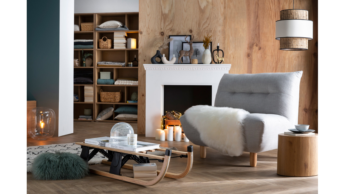 Design-Sessel skandinavisch Naturfarben und Eiche YUMI