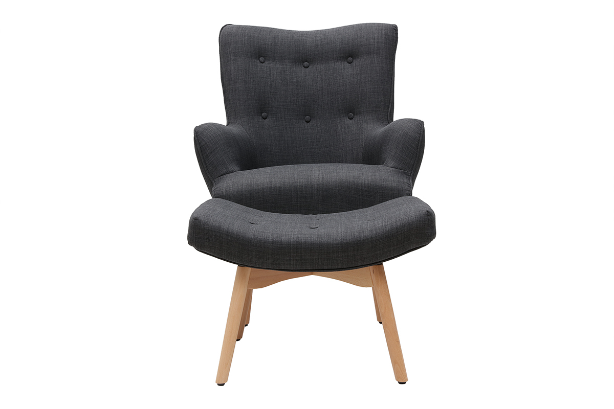 Design-Sessel skandinavisch und Fuablage Dunkelgrau und helles Holz BRISTOL