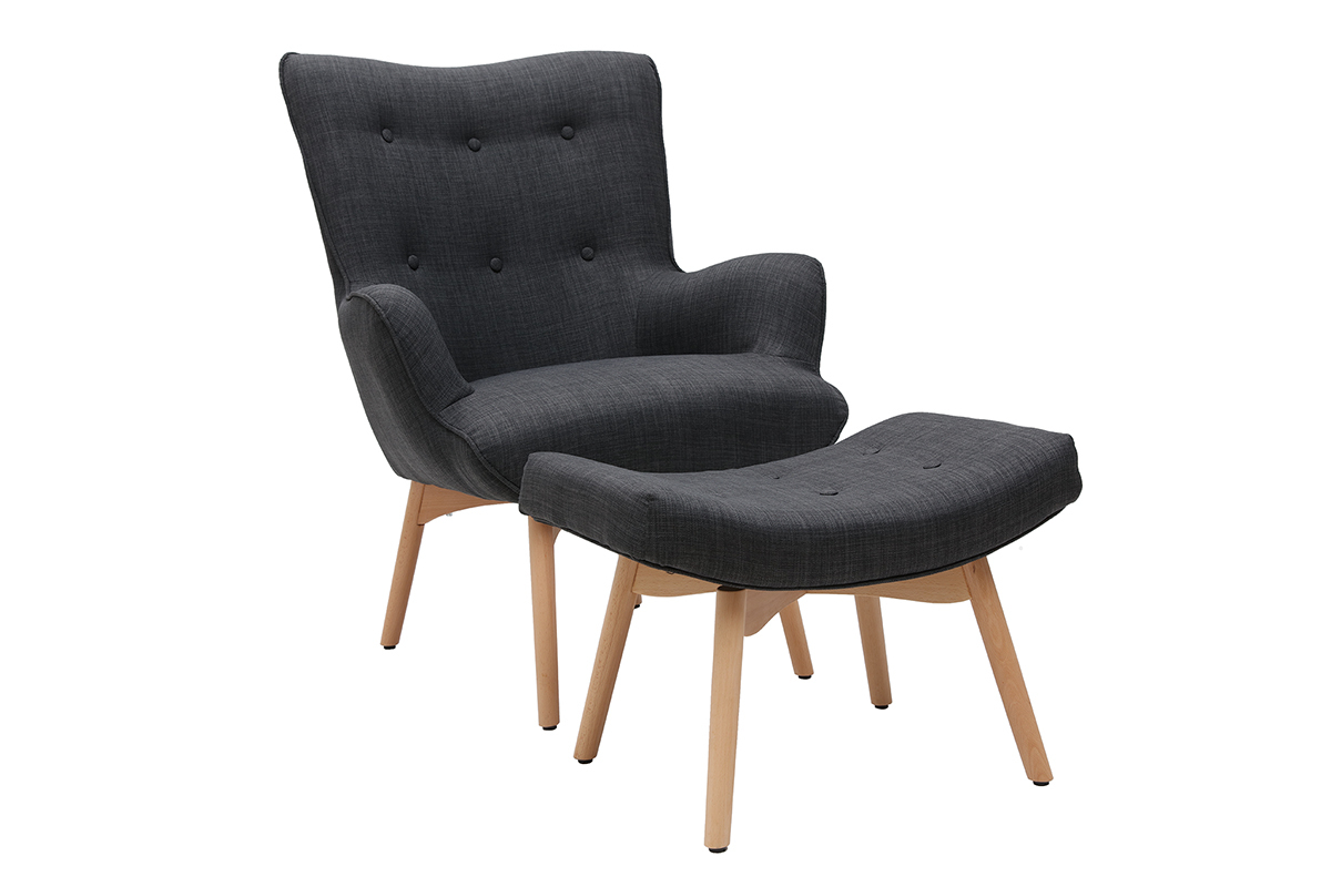 Design-Sessel skandinavisch und Fuablage Dunkelgrau und helles Holz BRISTOL