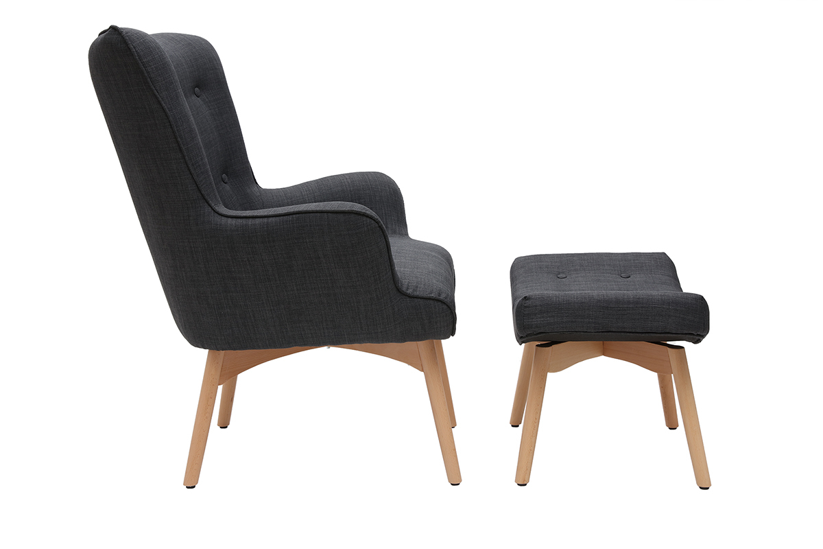 Design-Sessel skandinavisch und Fuablage Dunkelgrau und helles Holz BRISTOL