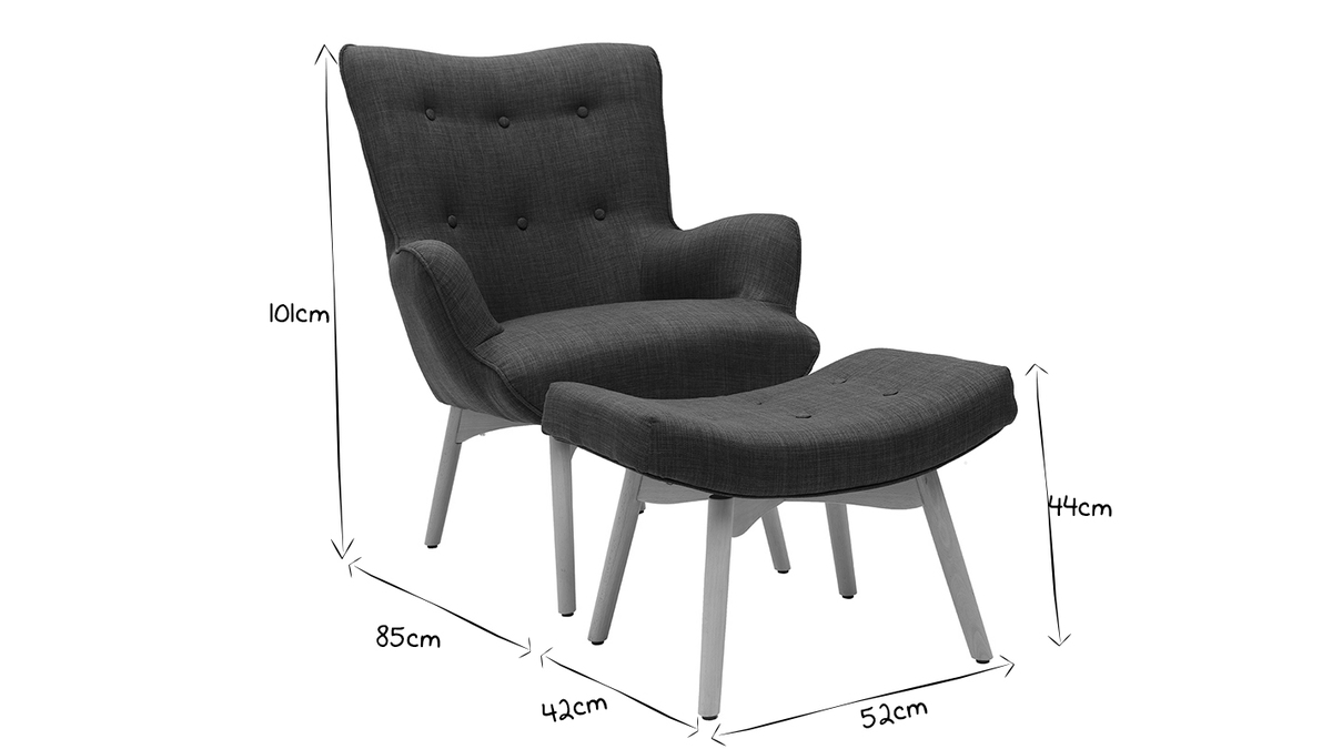 Design-Sessel skandinavisch und Fuablage Dunkelgrau und helles Holz BRISTOL