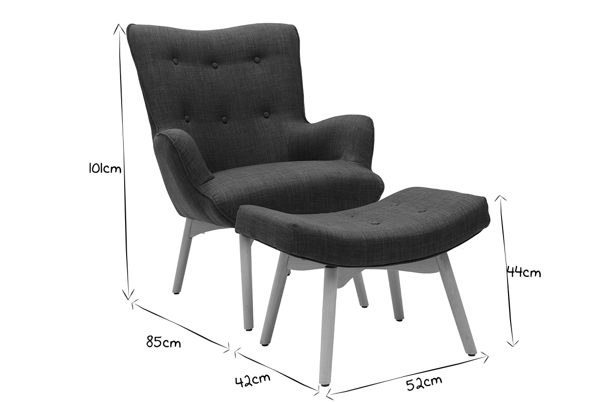 Design-Sessel skandinavisch und Fuablage Dunkelgrau und helles Holz BRISTOL