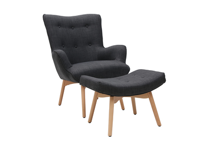 Design-Sessel skandinavisch und Fußablage Dunkelgrau und helles Holz BRISTOL
