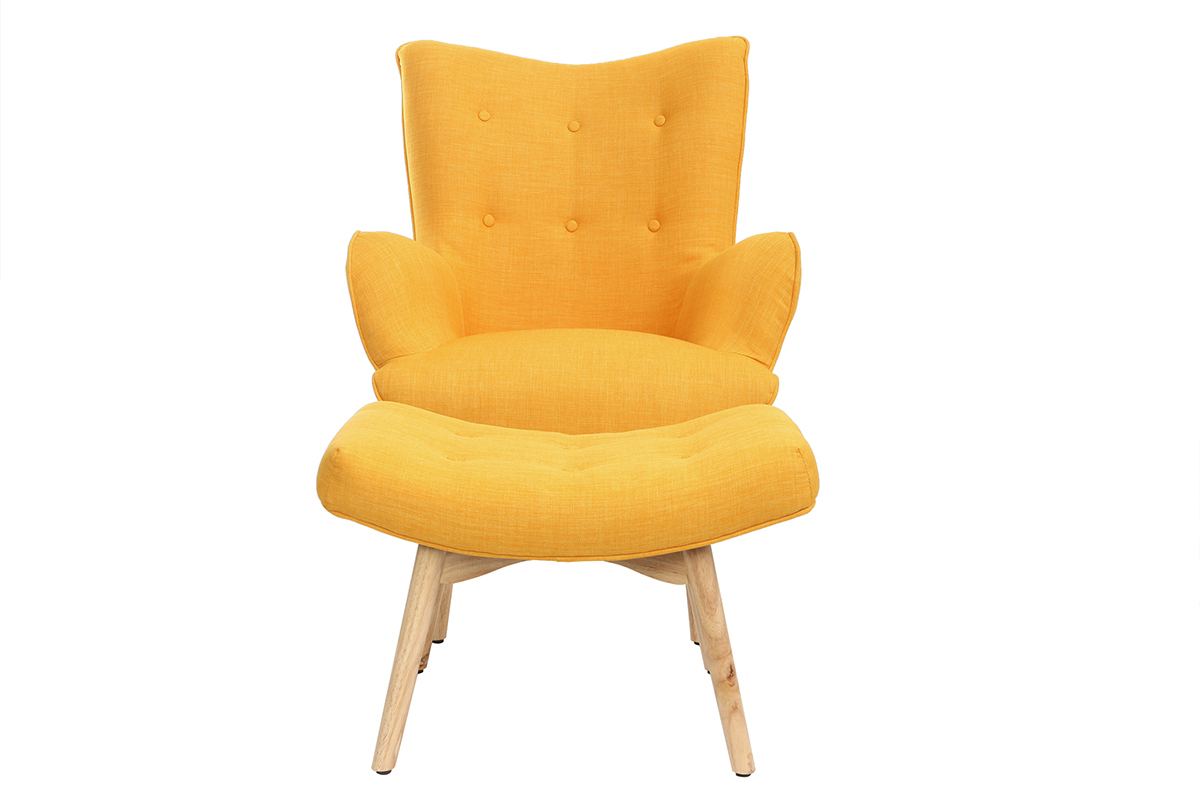 Design-Sessel skandinavisch und Fuablage Gelb und helles Holz BRISTOL