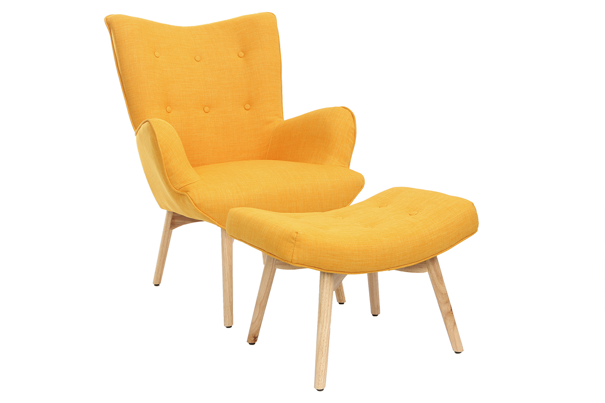 Design-Sessel skandinavisch und Fuablage Gelb und helles Holz BRISTOL