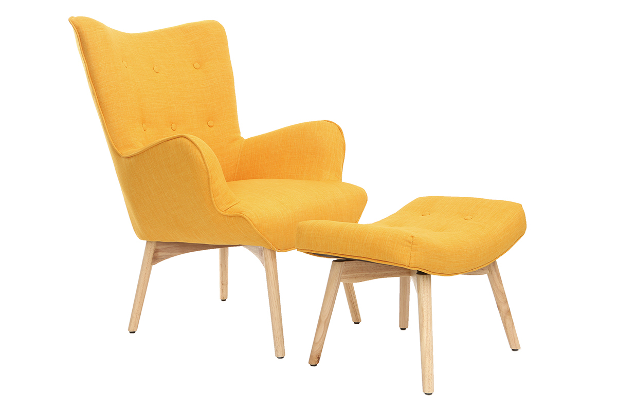 Design-Sessel skandinavisch und Fuablage Gelb und helles Holz BRISTOL