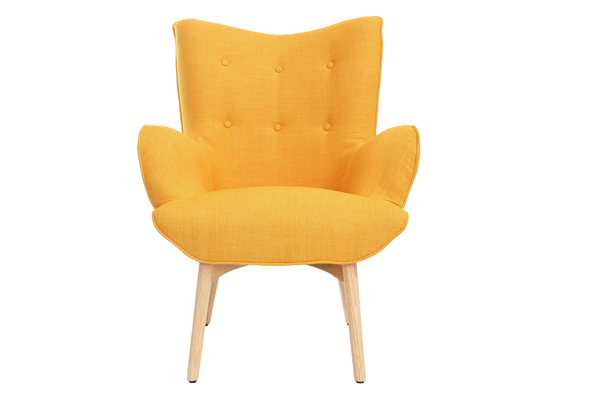 Design-Sessel skandinavisch und Fuablage Gelb und helles Holz BRISTOL