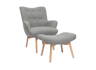 Design-Sessel skandinavisch und Fußablage Hellgrau und helles Holz BRISTOL
