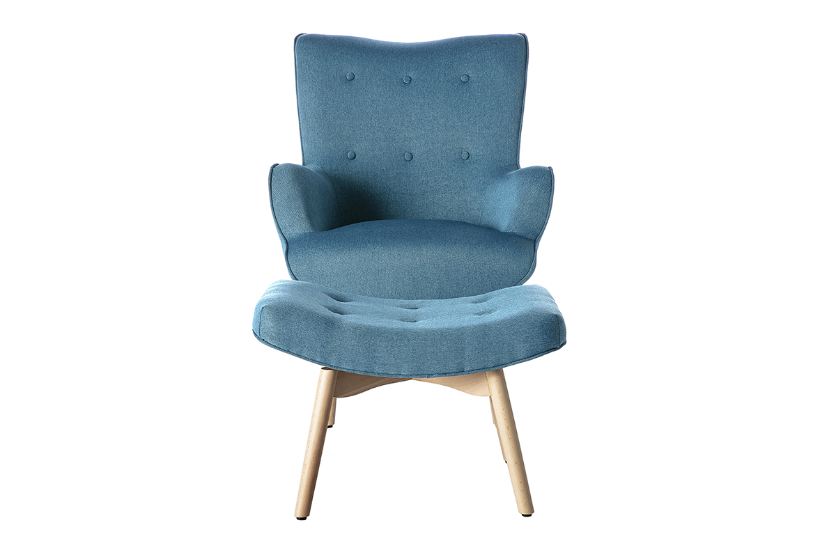 Design-Sessel skandinavisch und Fuablage Petrolblau und helles Holz BRISTOL